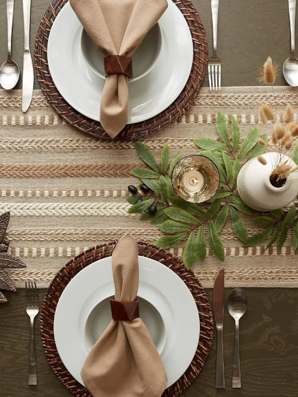 Farmhouse Braided Stripe Table Runner Collection, 15x72 15x77, Fringe Included, - Picture 7 of 11